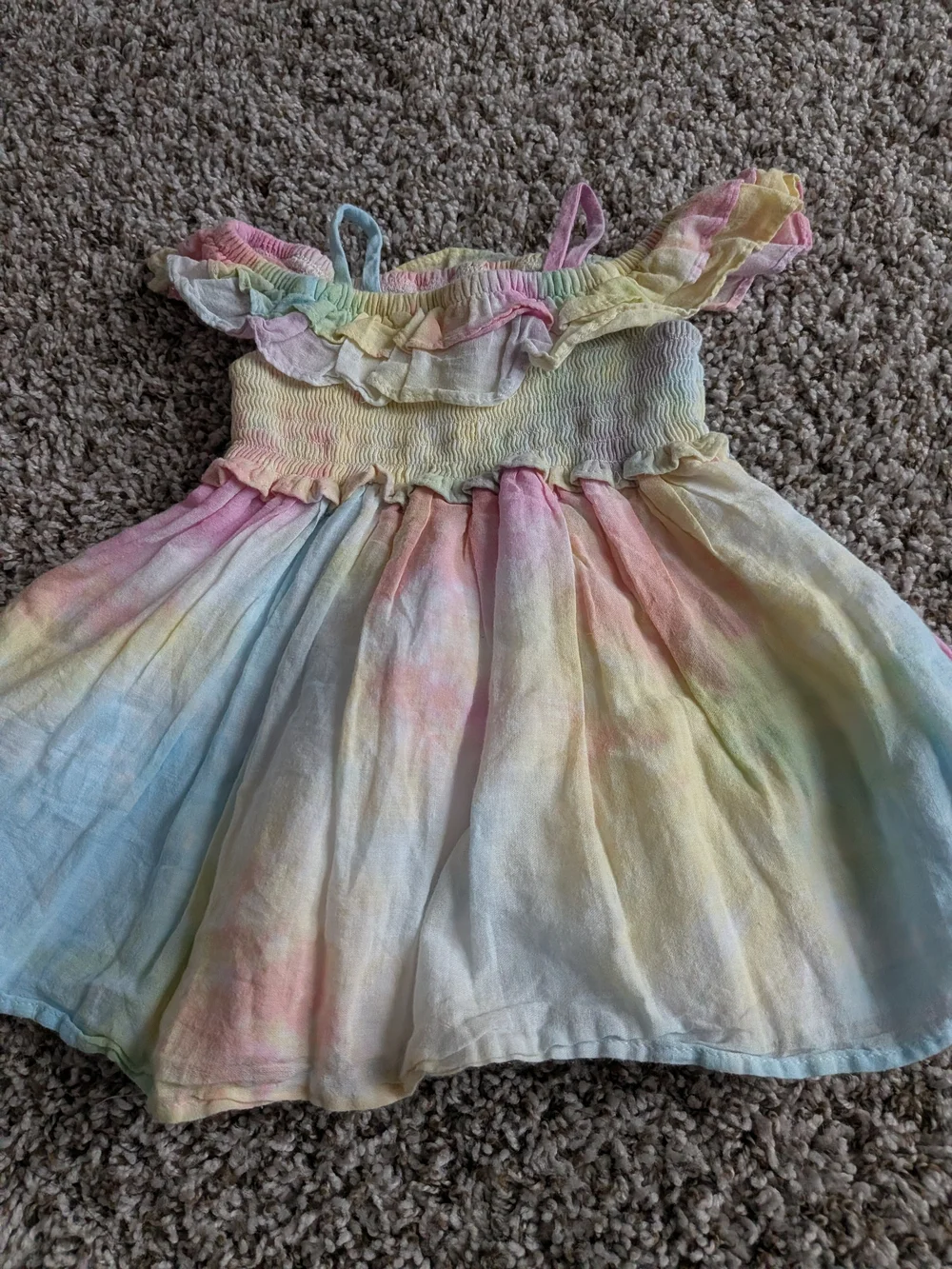 Bonnie Baby Pastel Tie-Dye Ruffle Sundress in Rainbow Hues Size 6/9 Months